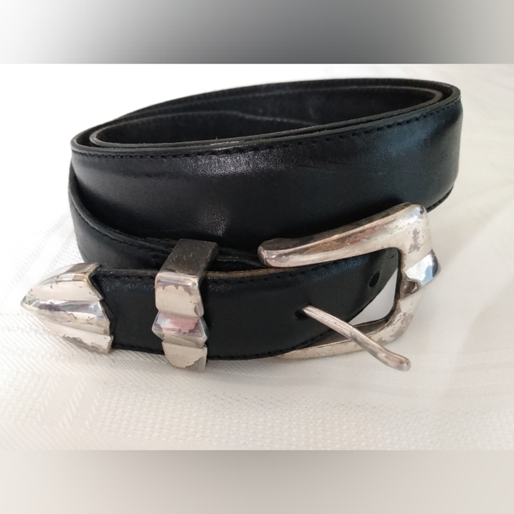 Silverplate Black Genuine Leather Western Belt XL Plus 48" Waist Cowgirl Ranch